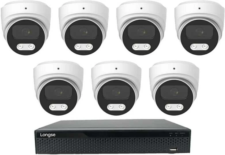 8 megapikselių raiškos IP kamerų komplektas Longse - 5- 8 kameros CMSBKL8RC Hybrid light, žmogaus ir automobilio detekcija, Kamerų kiekis: 7, Vaizdo ir maitinimo kabeliai: Be kabelių