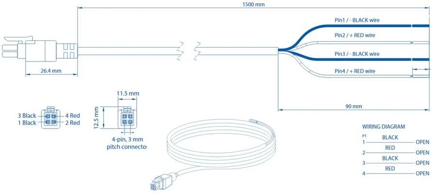 Teltonika maitinimo kabelis su 4 kontaktų atvira viela | PR2PL15B