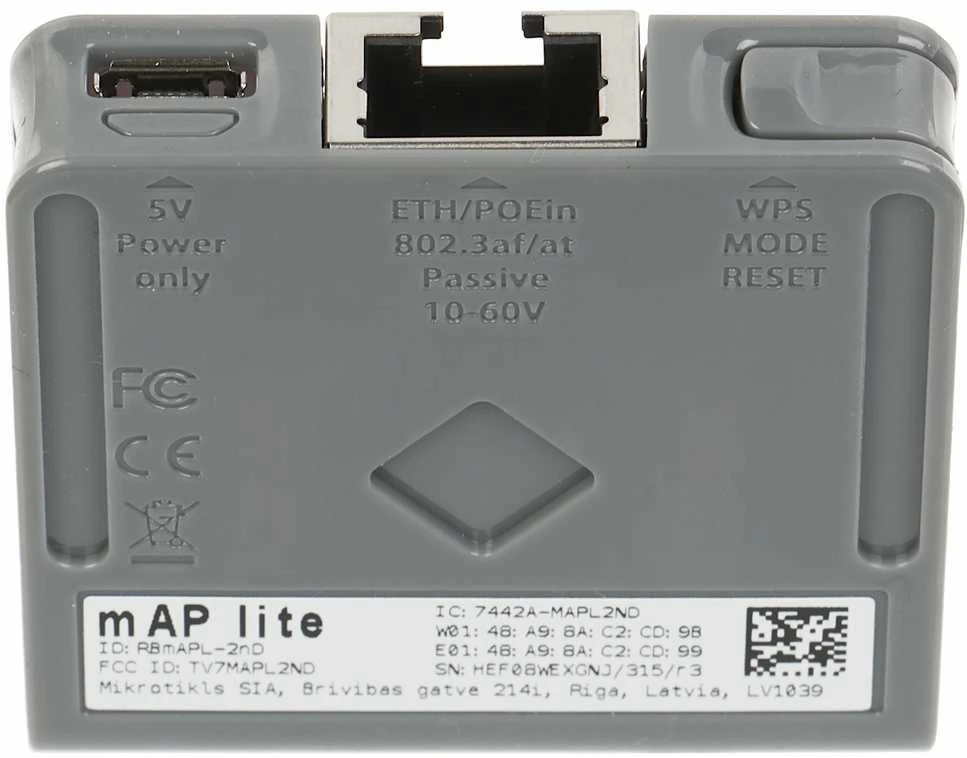 Maršrutizatorius Mikrotik „MicroTick“ | RBmAPL-2nD | „mAP lite“ | 802.11n | 150 Mbps | 10/100 Mbps | Ethernet LAN (RJ-45) jungtis 1 | MU-MiMO Ne | 12 min.