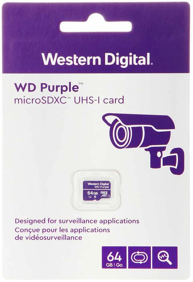 Atminties kortelė Western Digital WD Violetinė 64GB Surveillance Micro SD XC Class - 10 UHS 1