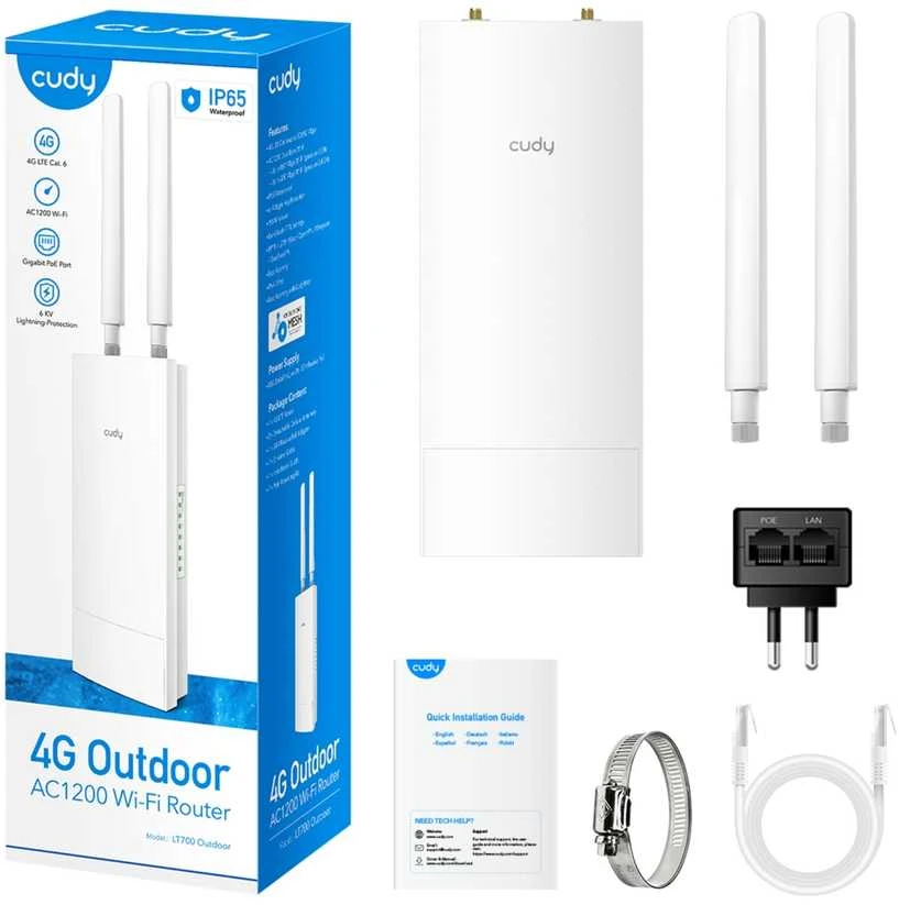 „Cudy“ vidinis/išorinis 4G Cat 6 AC1200 Wi-Fi maršrutizatorius, LT700 lauko 1.0 belaidis maršrutizatorius, gigabito eterneto dviejų dažnių (2,4 GHz / 5 GHz) Baltas