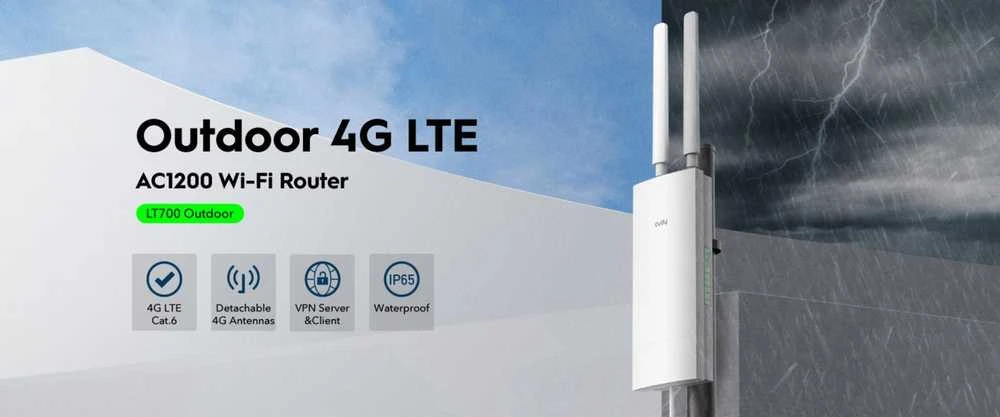 „Cudy“ vidinis/išorinis 4G Cat 6 AC1200 Wi-Fi maršrutizatorius, LT700 lauko 1.0 belaidis maršrutizatorius, gigabito eterneto dviejų dažnių (2,4 GHz / 5 GHz) Baltas