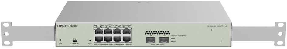 Šakotuvas 10 prievadų komutatorius Ruijie RG-NBS3100-8GT2SFP-P-V2 (Valdomas, Layer 2, 8 x PoE+)