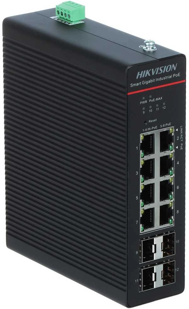 Šakotuvas PRAMONINIS SWITCH'AS POE DS-3T1512HP-SI-8P4F/NOPOWER 8 PRIEVADŲ SFP Hikvision
