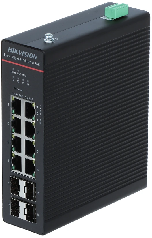 Šakotuvas PRAMONINIS SWITCH'AS POE DS-3T1512HP-SI-8P4FKIT(75W) 8 PRIEVADŲ SFP Hikvision