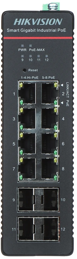 Šakotuvas PRAMONINIS SWITCH'AS POE DS-3T1512HP-SI-8P4FKIT(75W) 8 PRIEVADŲ SFP Hikvision