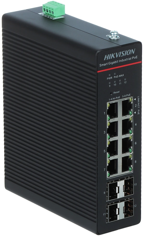 Šakotuvas PRAMONINIS SWITCH'AS POE DS-3T1512HP-SI-8P4FKIT(75W) 8 PRIEVADŲ SFP Hikvision