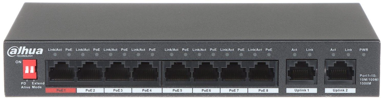 Šakotuvas PRAMONINIS SWITCH'AS POE PFS3010-8GT-96-V2 8 PRIEVADŲ DAHUA