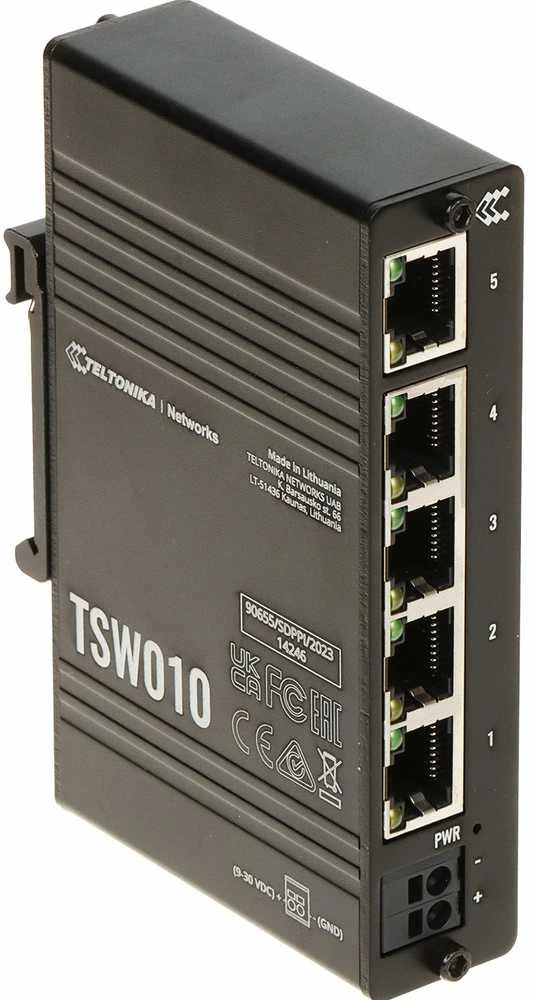 Šakotuvas Teltonika | Ethernet komutatorius | TSW010 | Nevaldomas | Tvirtinamas prie sienos | 10/100 Mbps (RJ-45) jungtys kiekis: 5