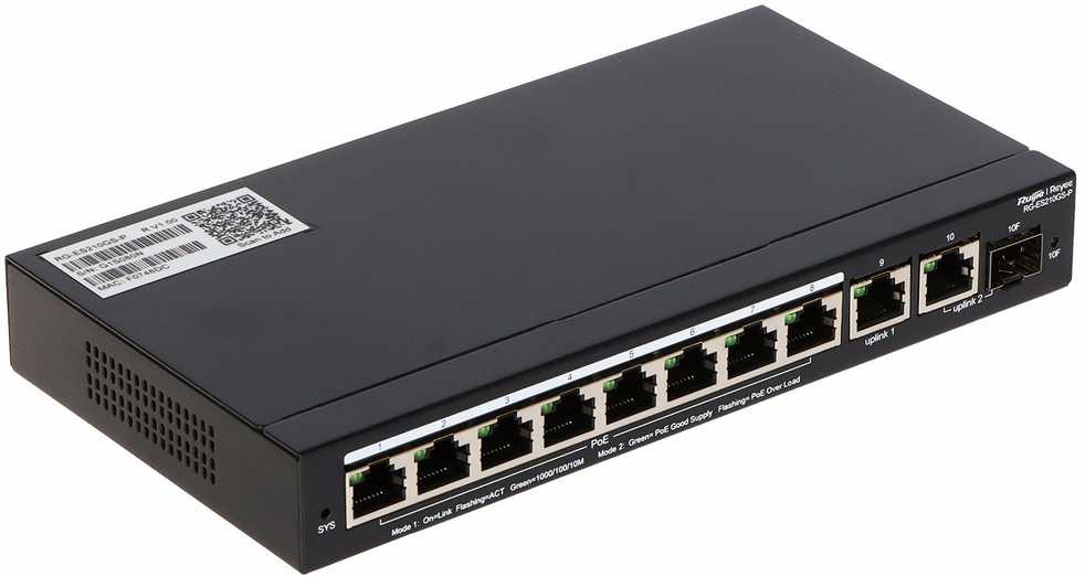 Šakotuvas Ruijie SWITCH POE RG-ES210GS-P 8 PRIEVADŲ REYEE
