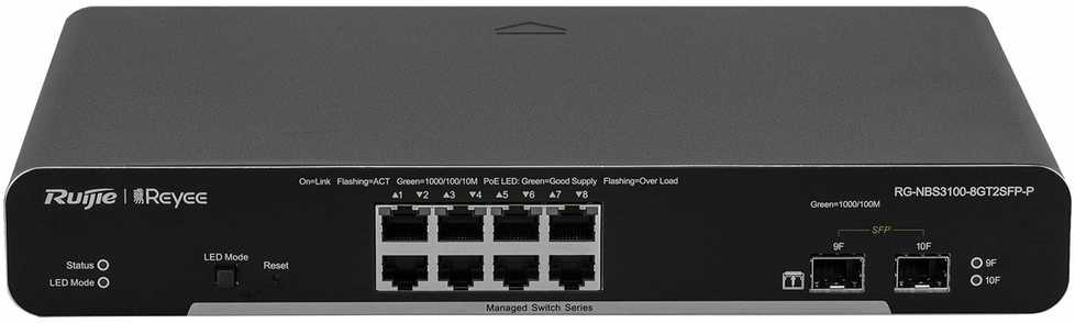 Šakotuvas Ruijie Reyee Ruijie SWITCH POE RG-NBS3100-8GT2SFP-P 8 PRIEVADŲ REYEE
