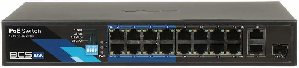 Šakotuvas SWITCH POE BCS-B-SP1602G-1SFP 16 PRIEVADŲ SFP BCS BASIC