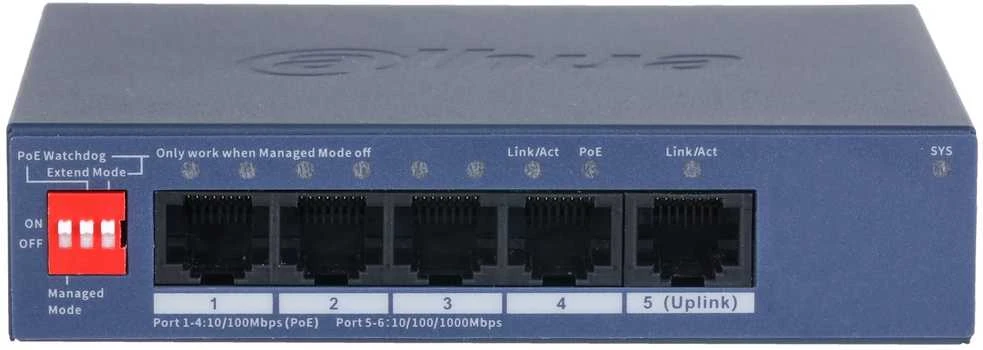 Šakotuvas SWITCH POE CS4005-4ET1GT-36 4 PRIEVADŲ DAHUA