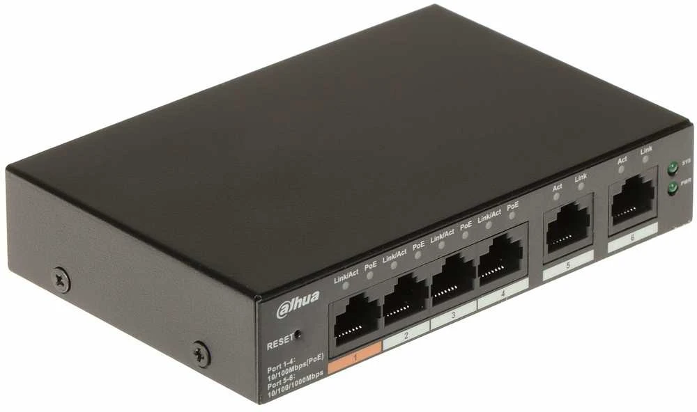 Šakotuvas SWITCH POE CS4006-4ET-60 4 PRIEVADŲ DAHUA