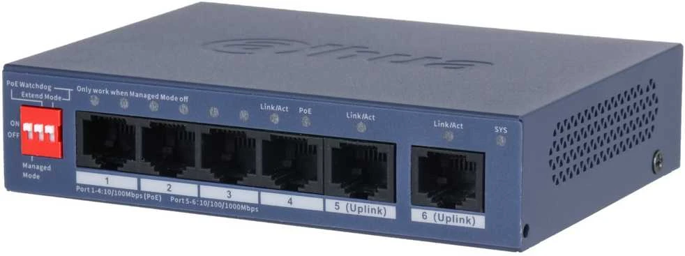 Šakotuvas Dahua Technology PFS3008-8GT-96 tinklo komutatorius Ne-valdomas L2 Gigabit Ethernet (10/100/1000) Juoda Maitinimas per Eternetą (PoE)