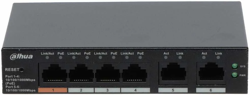 Šakotuvas SWITCH POE CS4006-4GT-60 4 PRIEVADŲ DAHUA