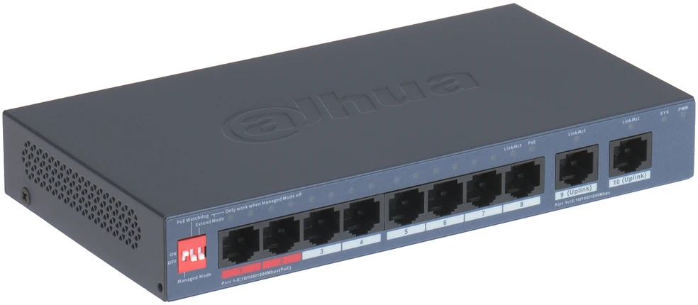 Šakotuvas SWITCH POE CS4010-8GT-110 10 PRIEVADŲ, 8 PoE DAHUA