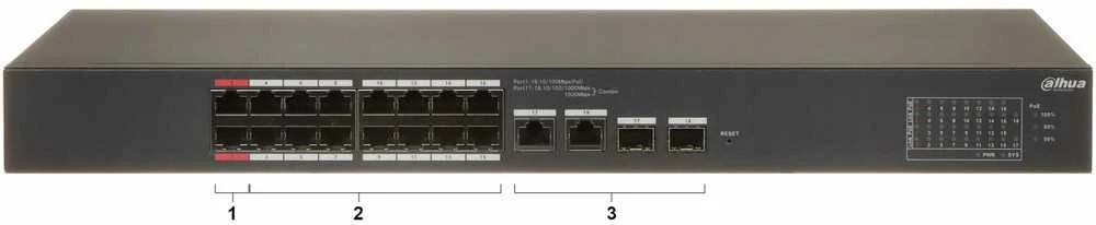 Šakotuvas SWITCH POE CS4218-16ET-240 16 PRIEVADŲ SFP DAHUA
