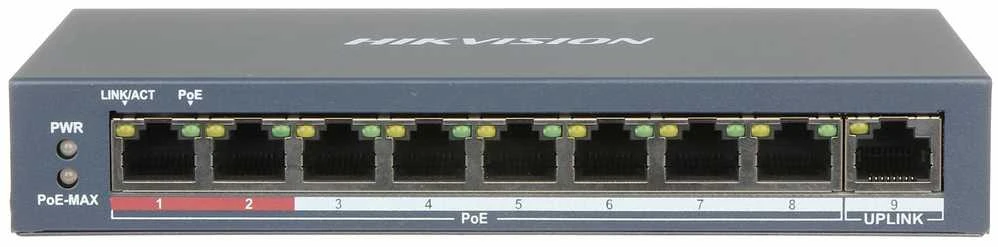 Šakotuvas Hikvision | 8 prievadų Gigabit jungiklis | DS-3E0109P-E(C) | Nevaldomas | Darbalaukis | PoE/Poe+ jungtys kiekis 8