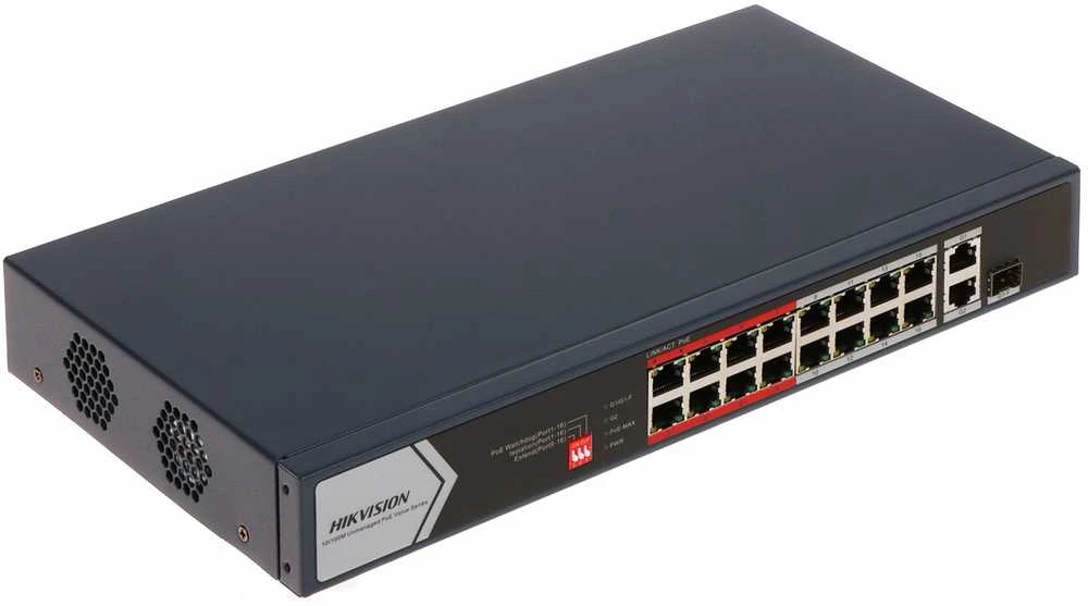 Šakotuvas Hikvision 18 prievadų, 16 PoE prievadų komutatorius Hik-vision DS-3E0318P-E/M(C)