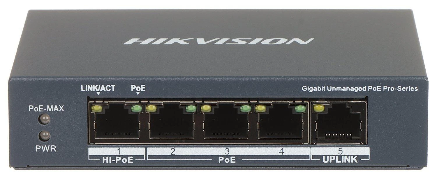Šakotuvas SWITCH POE DS-3E0505HP-E 4 PRIEVADŲ Hikvision