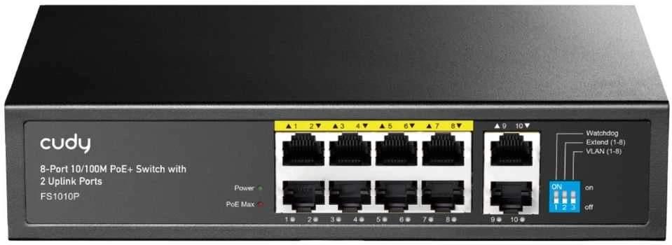 Šakotuvas Komutatorius - Cudy FS1010P 8-Portis PoE Fast Ethernet Juodas