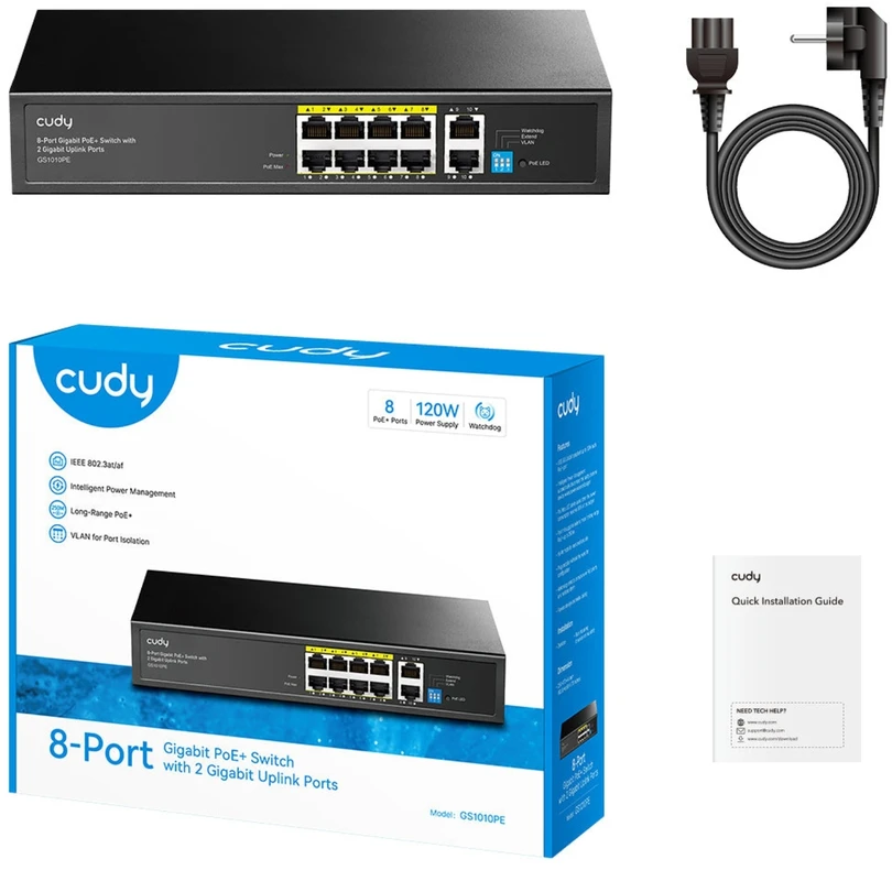 Šakotuvas Cudy GS1010PE 8xGE PoE+ 120W 2xGb Uplink komutatorius