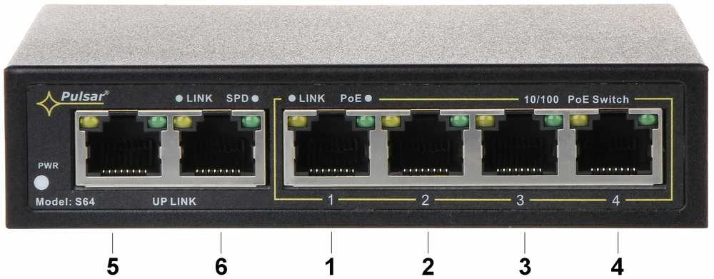 Šakotuvas SWITCH POE S-64 4 PRIEVADŲ PULSAR