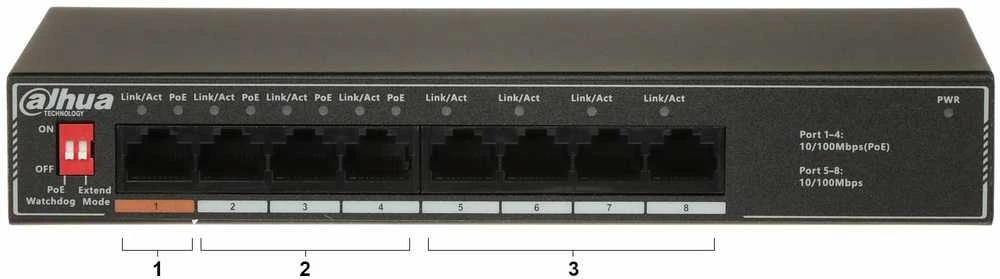 Šakotuvas SWITCH POE SF1008LP 8 PRIEVADŲ, 4 PoE DAHUA