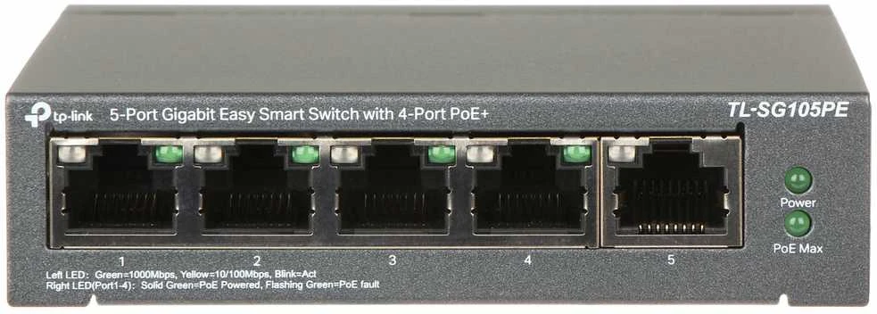 Šakotuvas TP-LINK | Jungiklis | TL-SG105PE | Nevaldomas | Darbalaukis | PoE+ jungtys kiekis 4 | Maitinimo tipas Išorinis