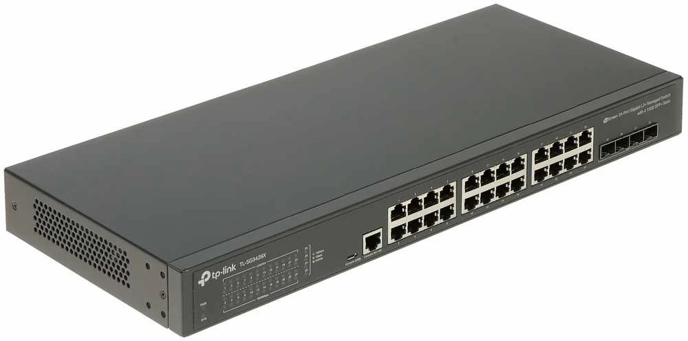 Šakotuvas TP-LINK | 24 prievadų 10/100/1000 Mbps stalinio kompiuterio tinklo jungiklis | SG3428X | Tvarkoma L2+ | Montuojamas ant stovo | SFP+ jungtys kiekis 4 | Maitinimo tipas Išorinis