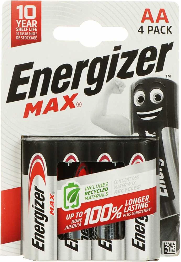 Baterijų Komplektas - Energizer Alkaline Max AA 1,5V 4 Vnt. Ekologiška Pakuotė