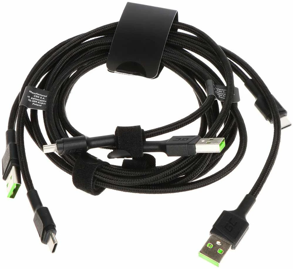 Green Cell Žalias Cell Žalias Cell USB-C kabelių komplektas 3x QC 3.0 0.3 m 1.2 m 2 m