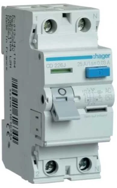 Srovės nuotekio relė Hager CD226J (AC, 25A, 2P, 30mA, 230V)