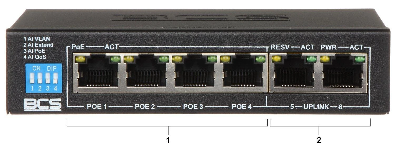 Šakotuvas SWITCH POE BCS-B-SP0402 4 PRIEVADŲ BCS BASIC