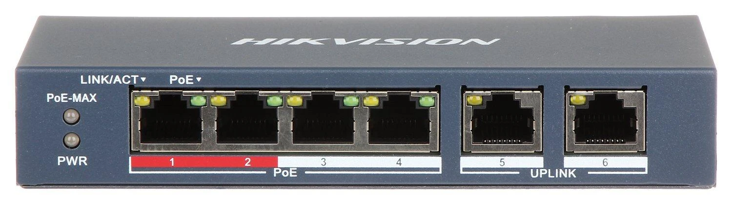Šakotuvas SWITCH POE DS-3E0106P-E/M 4 PRIEVADŲ Hikvision