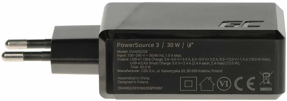 Green Cell Žalias Cell GREENCELL ChargeSource 3 3xUSB 30W sieninis adapteris Ultra Charge ir Smart Charge