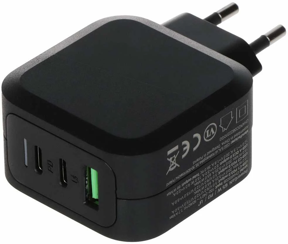 Green Cell Žalias Cell Žalias CELL Charger PowerGaN 65W 2x USB-C PD 1x USB-A UC GaN