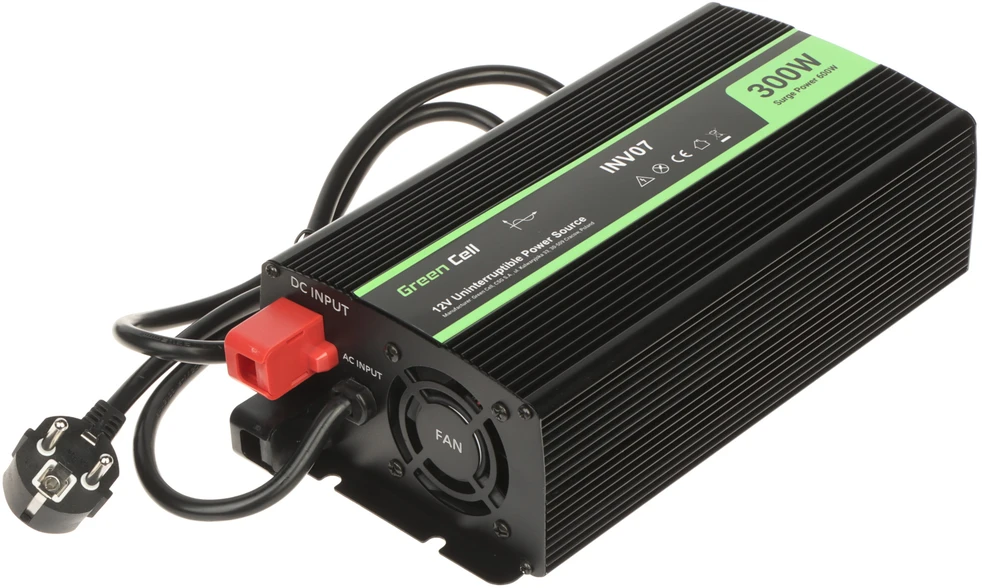 Green Cell Žalias Cell Inverteris 12V/230V 300W/600W sinusinė išėjimo įtampa Žalias Cell su UPS funkcija