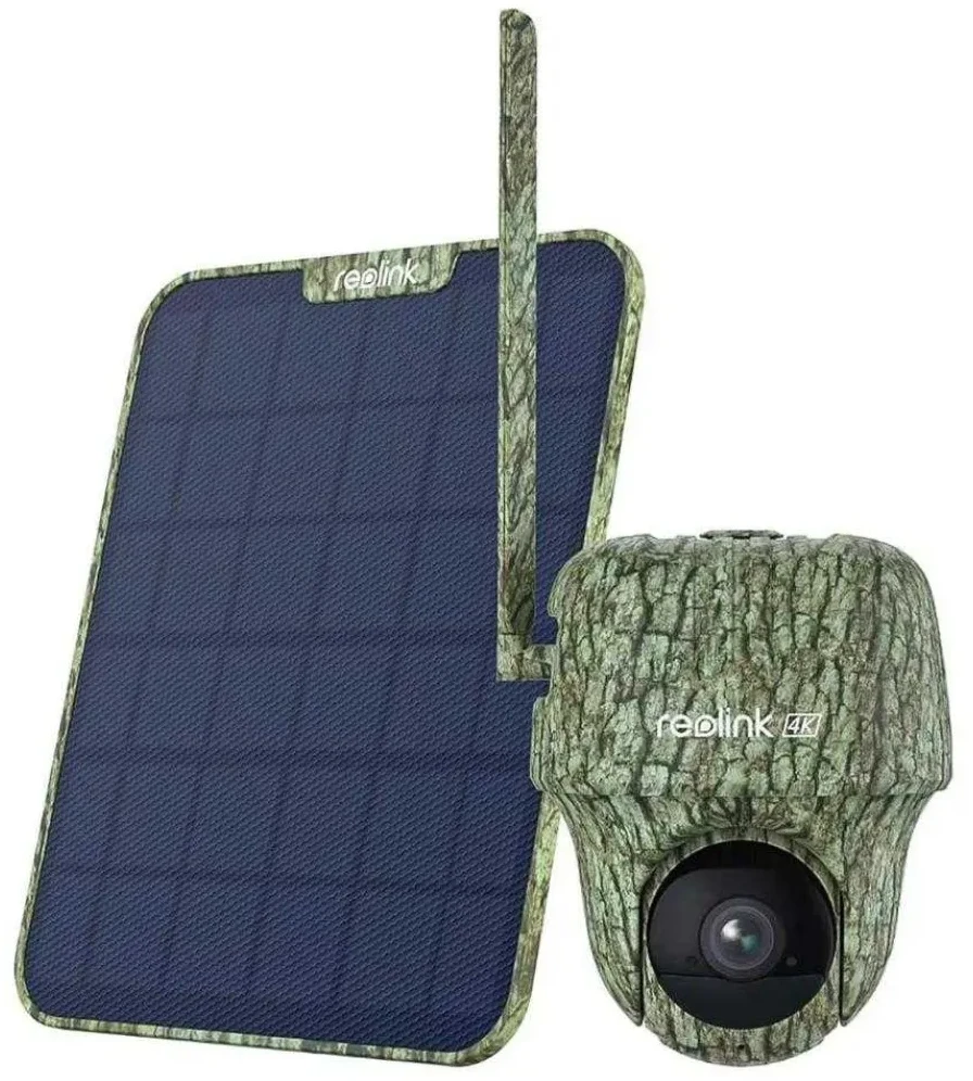 Valdoma 4G IP kamera su SIM jungtimi Reolink Go G450 + Saulės panelė, kamufliažinė, 4G LTE, 4K 8Mpix, PIR, MicroSD jungtis, USB-C, Reolink app
