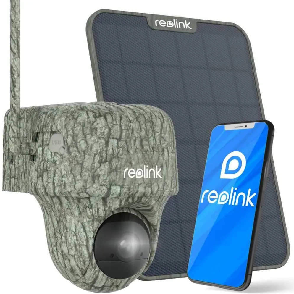 Valdoma 4G IP kamera su SIM jungtimi Reolink Go G450 + Saulės panelė, kamufliažinė, 4G LTE, 4K 8Mpix, PIR, MicroSD jungtis, USB-C, Reolink app