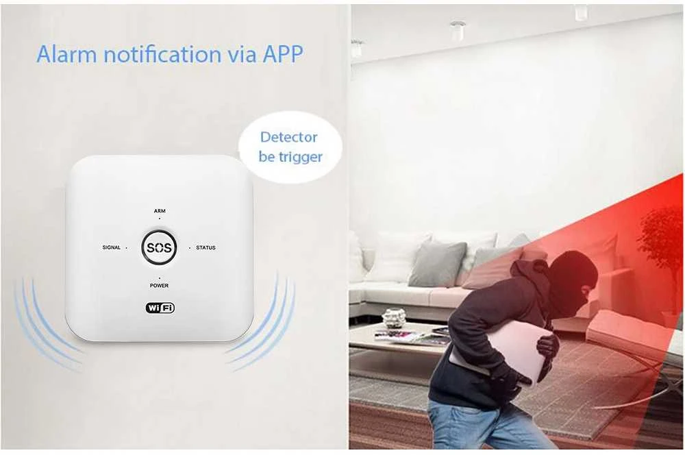 WIFI+GSM signalizacijos komplektas WALE PR-JT-10GDT su belaidžiais davikliais, SmartLife programėlė