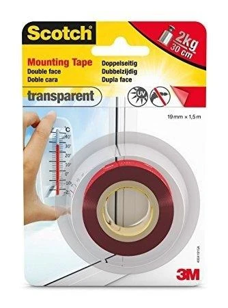 3M Dvipusė skaidri montavimo juostelė Scotch 4004 TRANSPARENT, 19 mm x 1,5 m