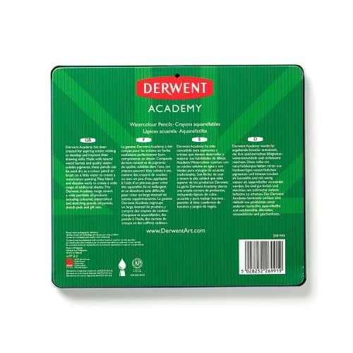 Akvarelinių pieštukų rinkinys Derwent Academy, 24 spalvų, metalinėje dėžutėje