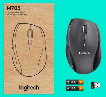 Logitech Marathon M705 Belaidė pelė, RF belaidė, 1000 DPI, Juoda/Pilka