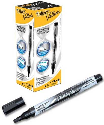 Bic Žymeklis baltai lentai Velleda Liquid Ink 2,2-4,2 mm, juodas, pakuotėje 12 vnt.