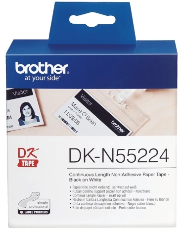 Brother DK-N55224 (DKN55224) Nelipnių popierinių etikečių ritinėlis, Juodas on Baltas, 54mm 30.5m