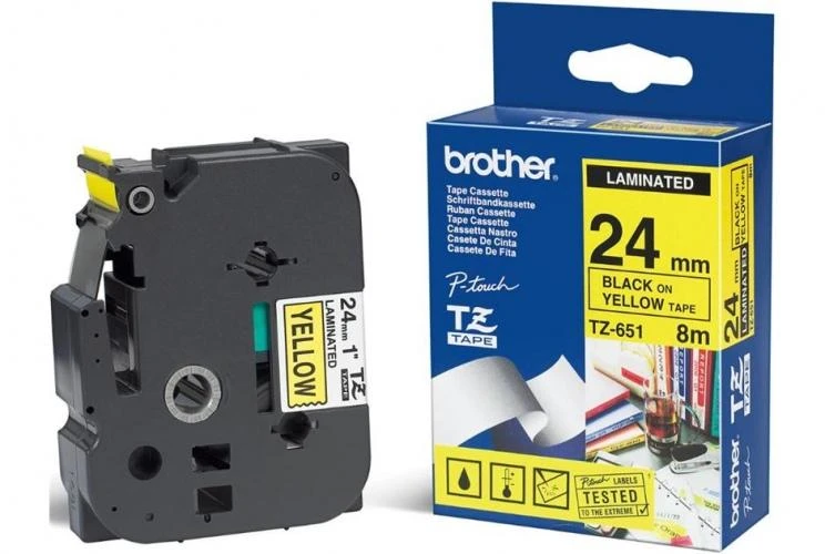 Brother | TZe-651 Laminated Tape | Juodas On Geltona | TZe | 8 m | 2.4 cm