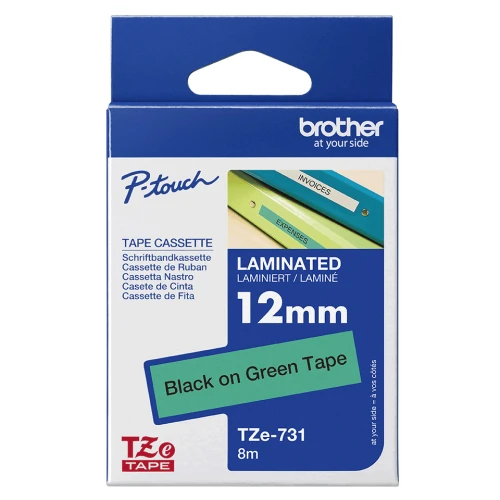 Brother | TZe-731 Laminated Tape | Juodas on Žalias | TZe | 8 m | 1.2 cm
