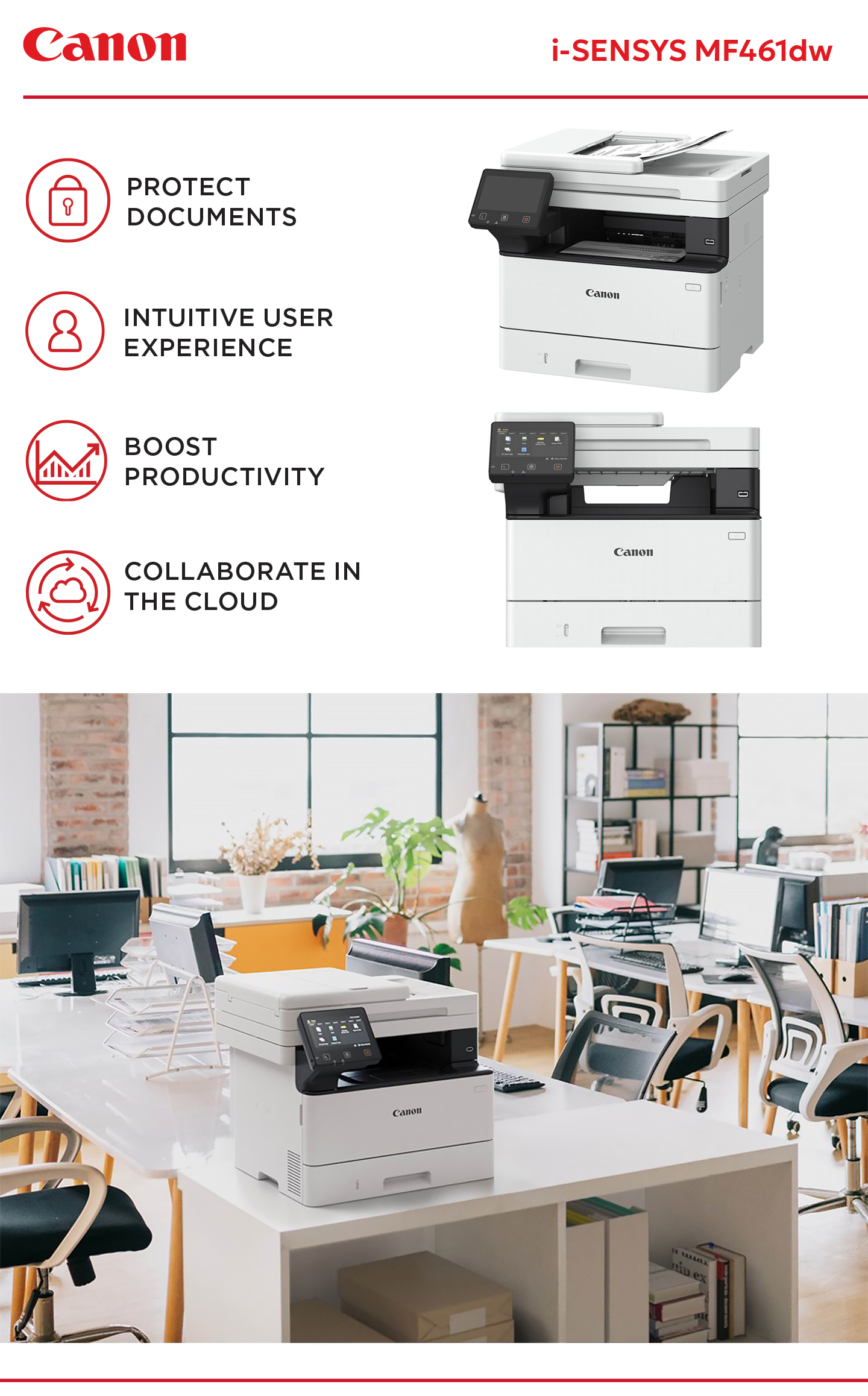Canon i-SENSYS MF461dw Spausdintuvas lazerinis MFP nespalvotas A4 36 ppm USB Wi-Fi Tinklinis (SPEC) aprašymas - Prekės nuotrauka